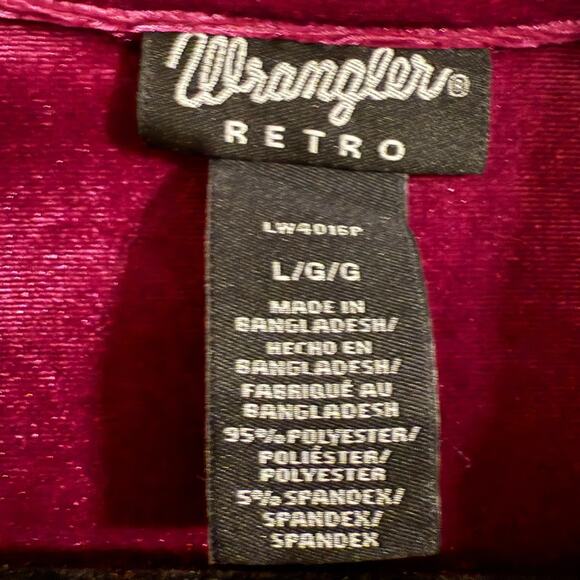 Wrangler Retro Dark Pink velour button up collared shirt size L - Picture 3 of 4